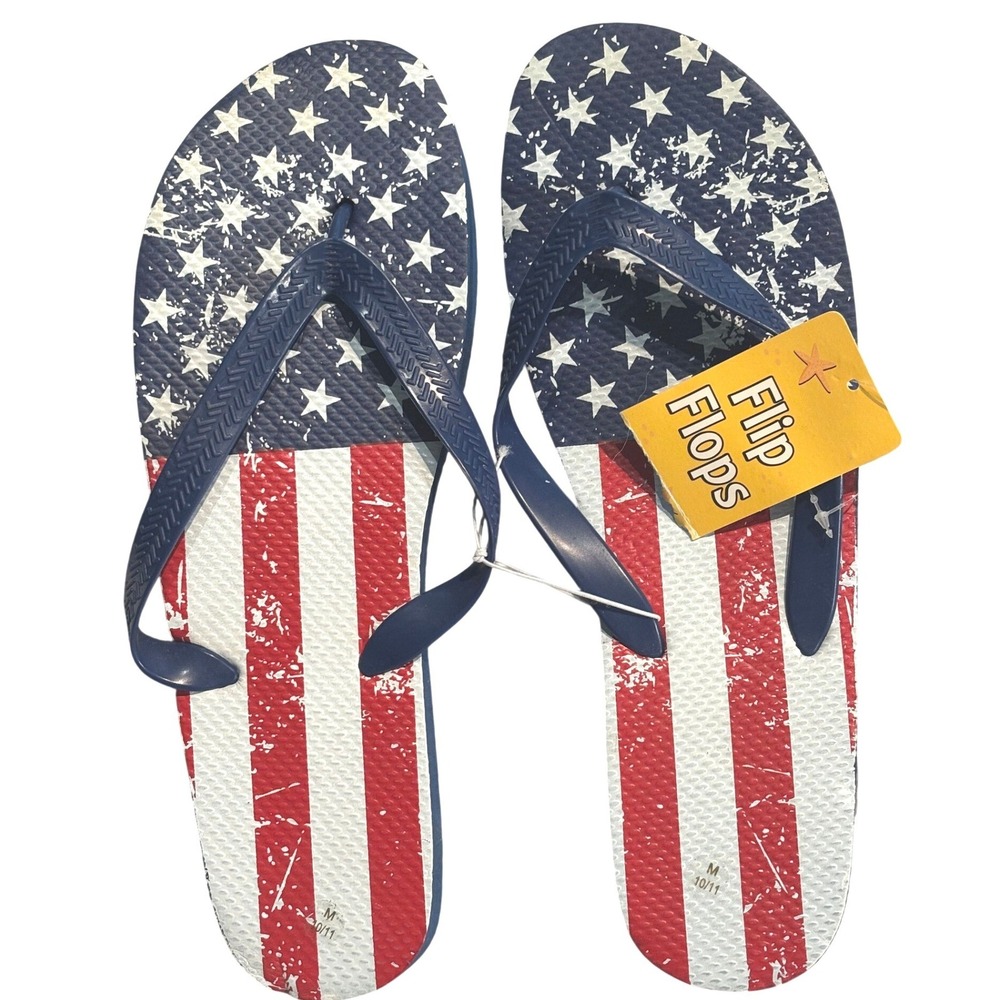 Mens American Flag Flip Flops Patriotic Stars and Stripes Sandals Size 10/11 NEW
